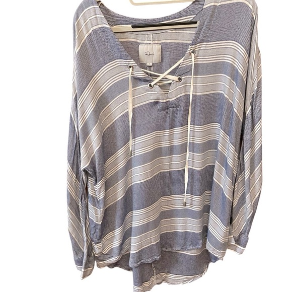 Rails Lily Athens Women’s Stripe Blouse Size S Long Sleeve Blue Rayon Oversized - Picture 4 of 14